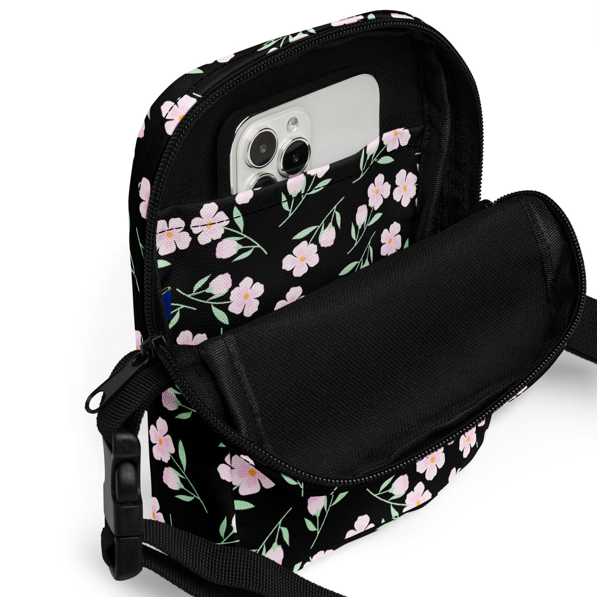 Pink Floral Crossbody Bag – Water Resistant Mini Purse With Adjustable Strap & Pockets