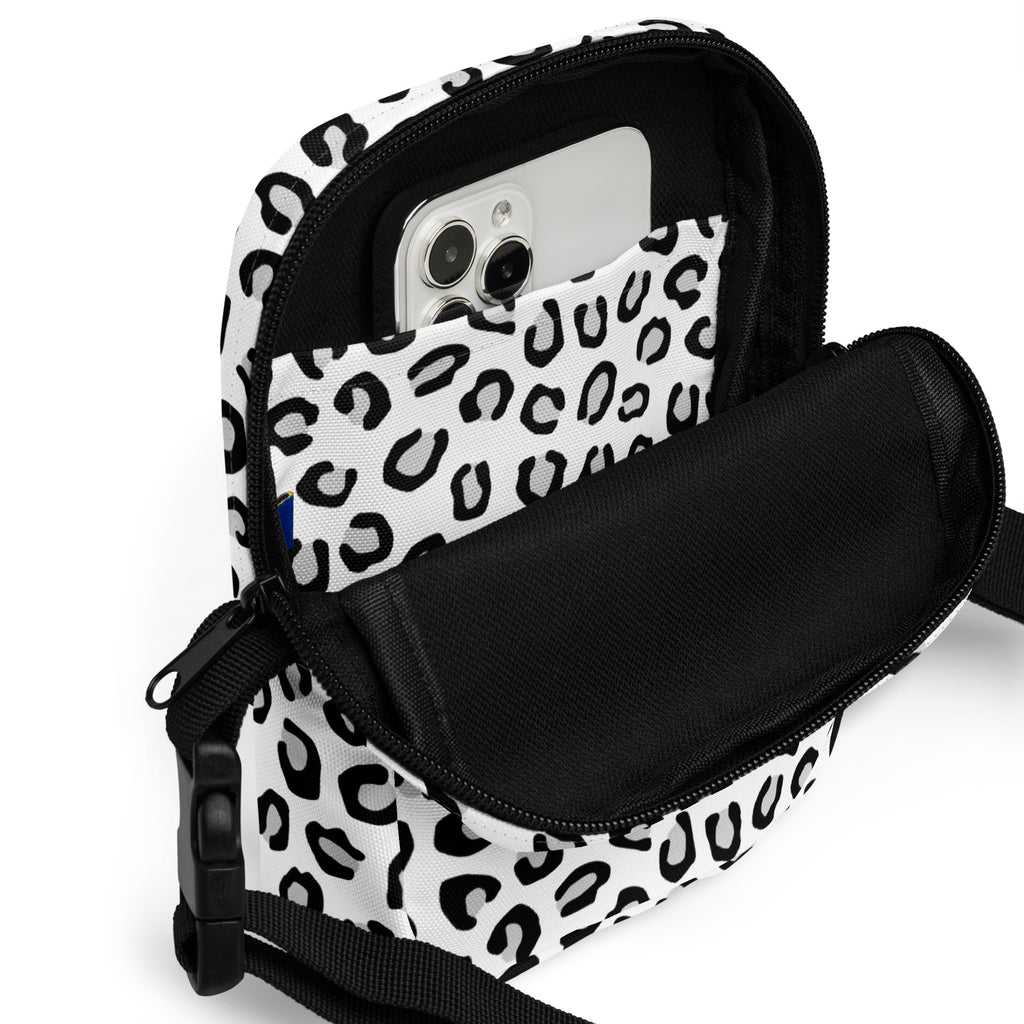 Girls Black & White Leopard Crossbody Bag – Water Resistant Mini Purse With Adjustable Strap & Pockets