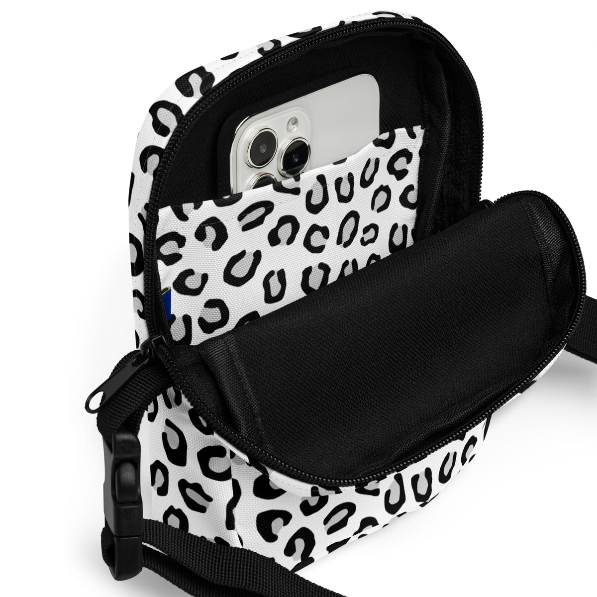 Girls Black & White Leopard Crossbody Bag – Water Resistant Mini Purse With Adjustable Strap & Pockets