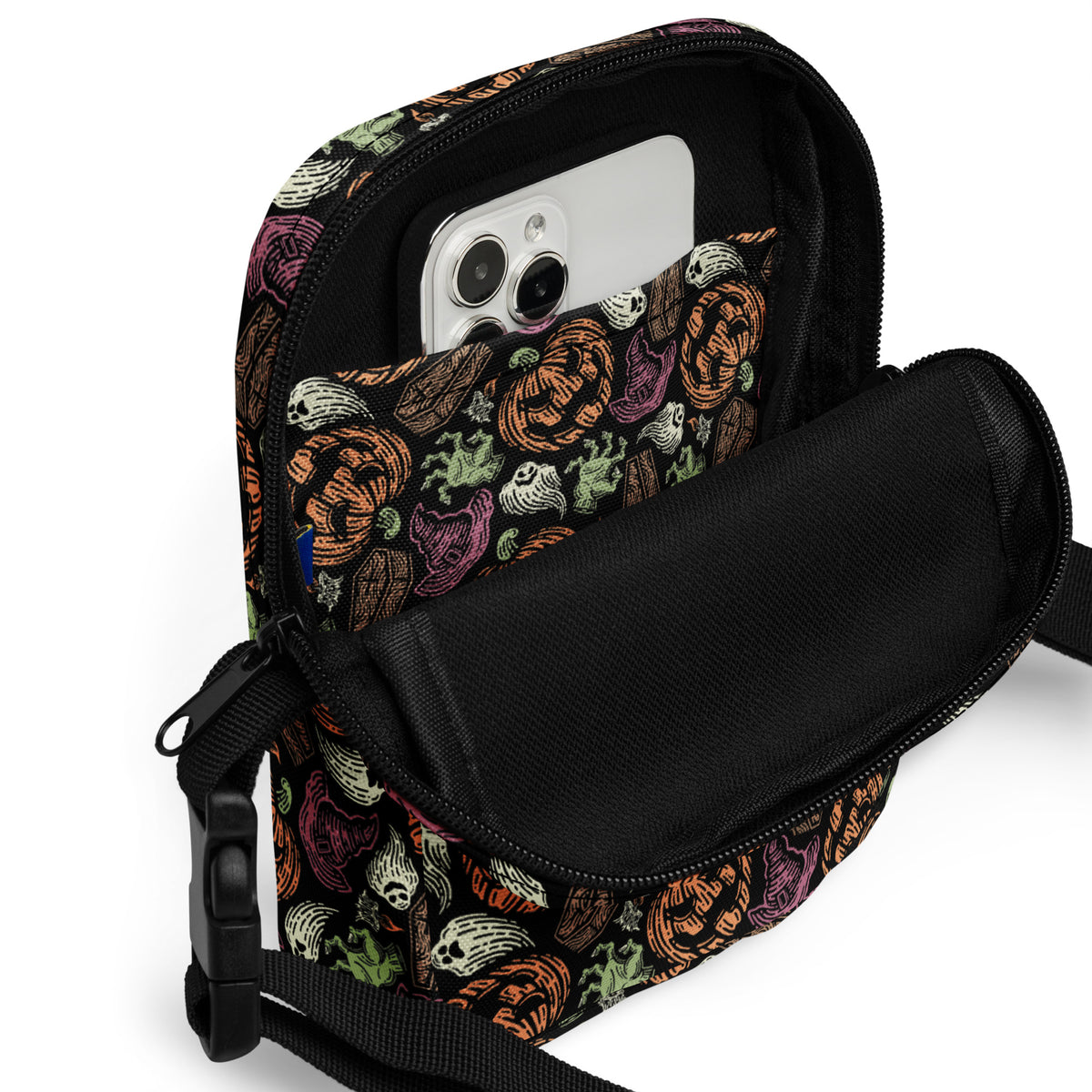Vintage Pumpkin Ghost Halloween Crossbody Bag – Water Resistant Mini Purse With Adjustable Strap & Pockets