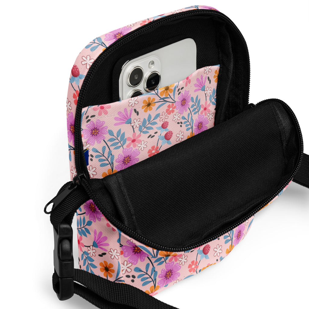 Pink Floral Crossbody Bag – Water Resistant Mini Purse With Adjustable Strap & Pockets