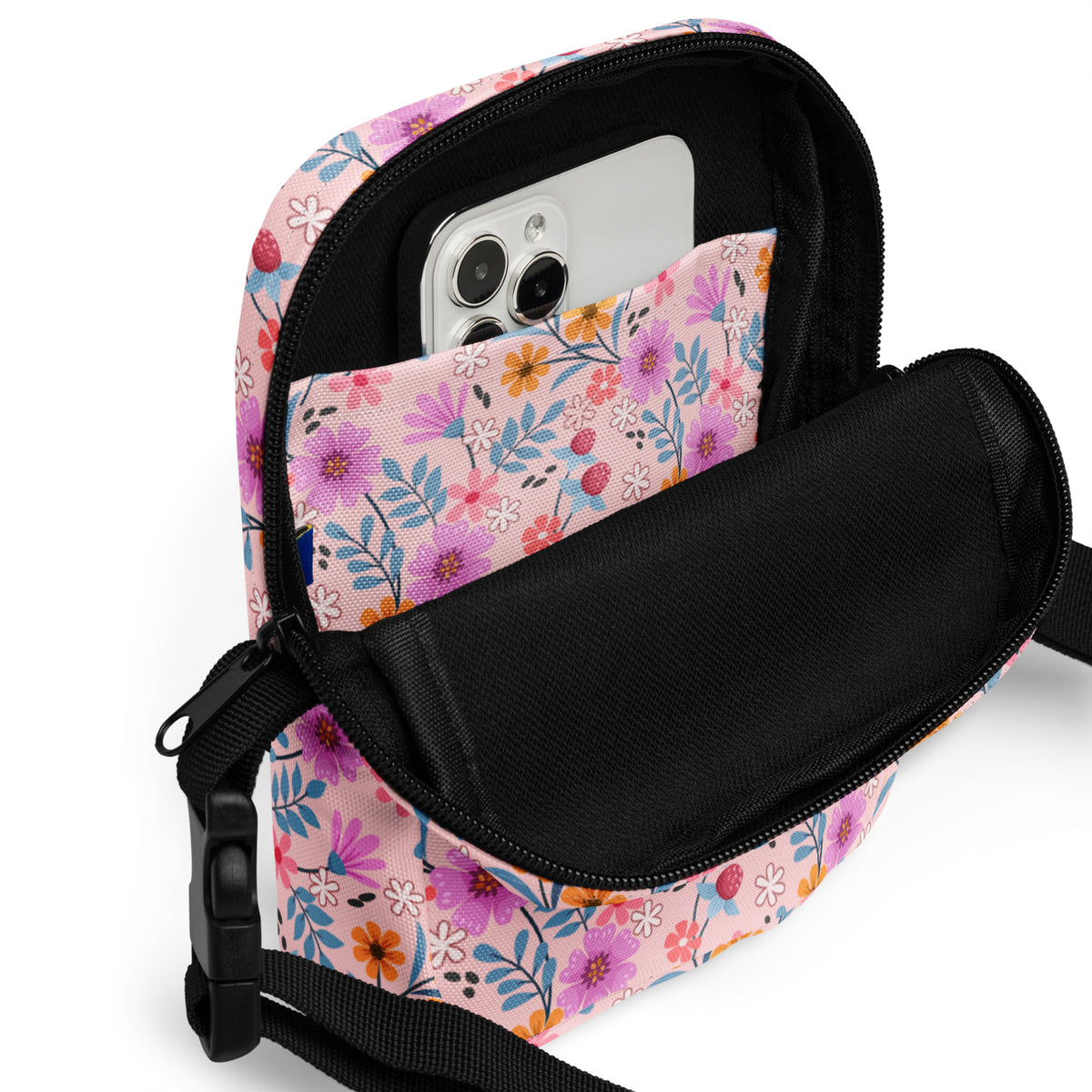Pink Floral Crossbody Bag – Water Resistant Mini Purse With Adjustable Strap & Pockets