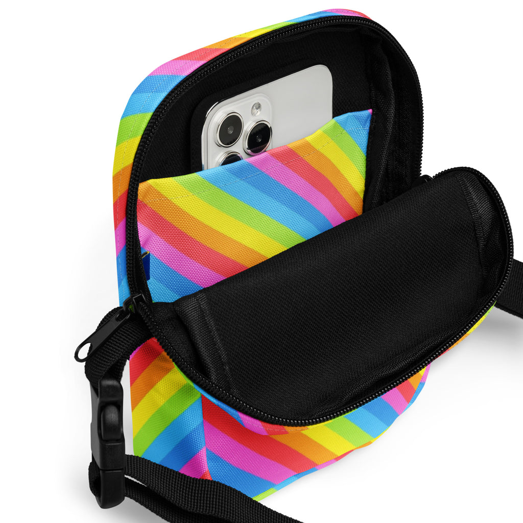 Rainbow Stripe Crossbody Bag – Water Resistant Mini Purse With Adjustable Strap & Pockets