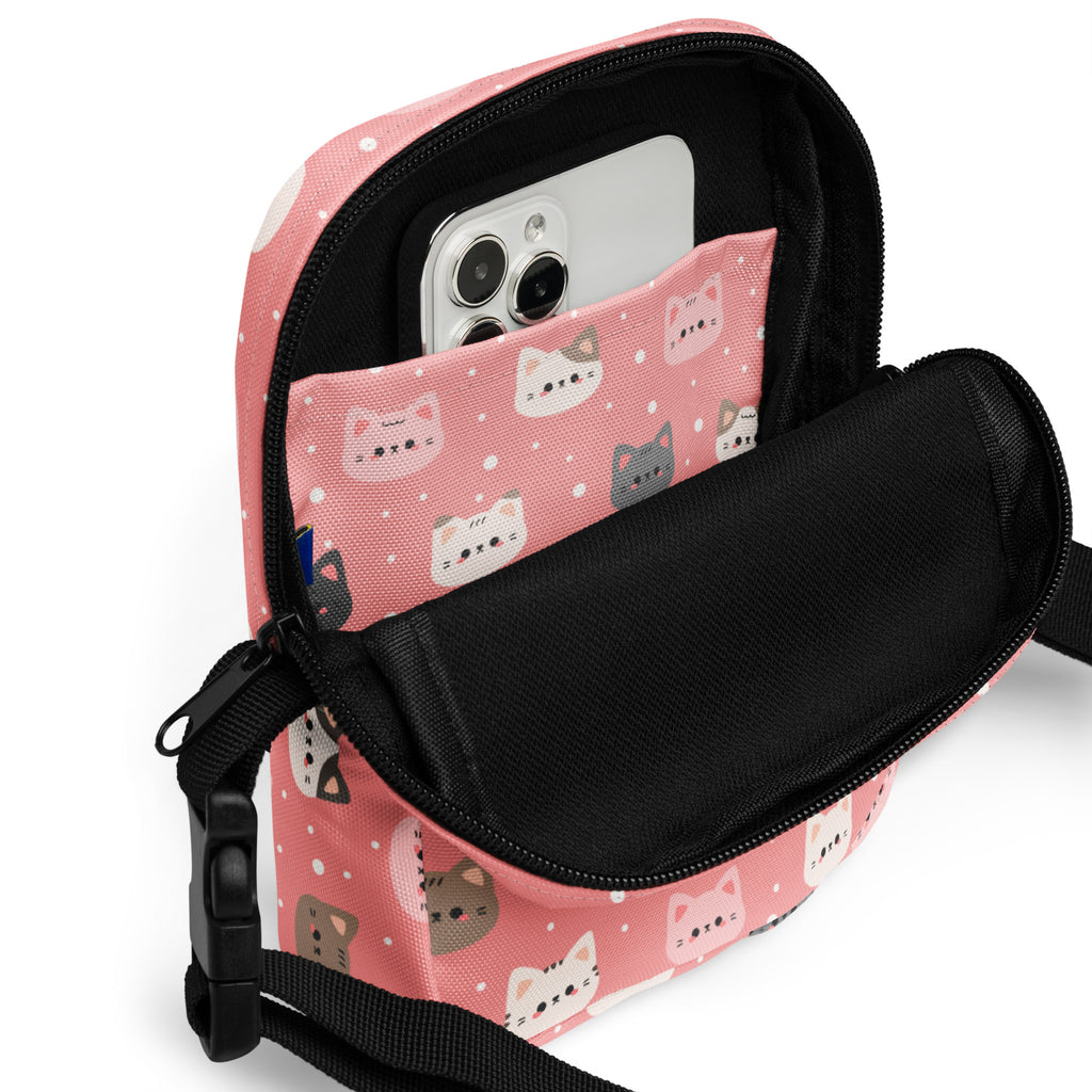 Pink Cat Crossbody Bag – Water Resistant Mini Purse With Adjustable Strap & Pockets
