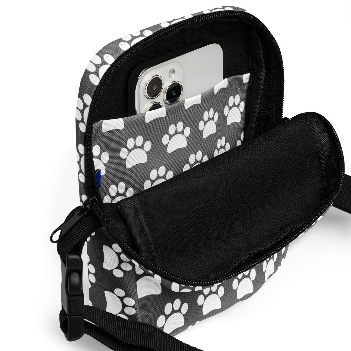 Gray Paw Print Crossbody Bag – Water Resistant Mini Purse With Adjustable Strap & Pockets
