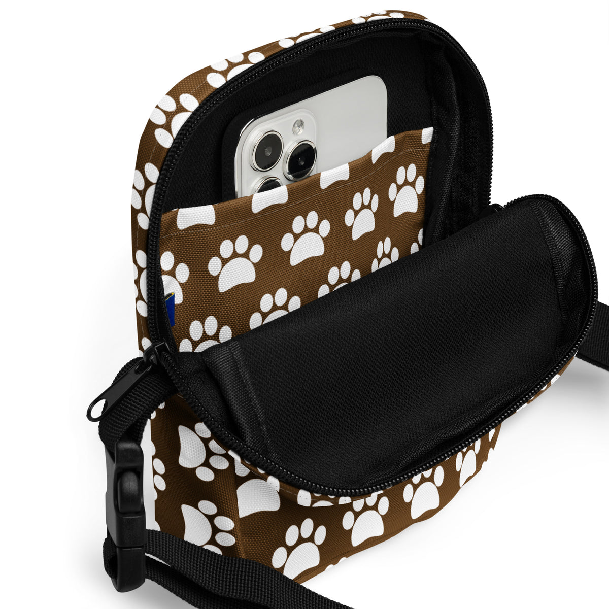 Brown Paw Print Crossbody Bag – Water Resistant Mini Purse With Adjustable Strap & Pockets
