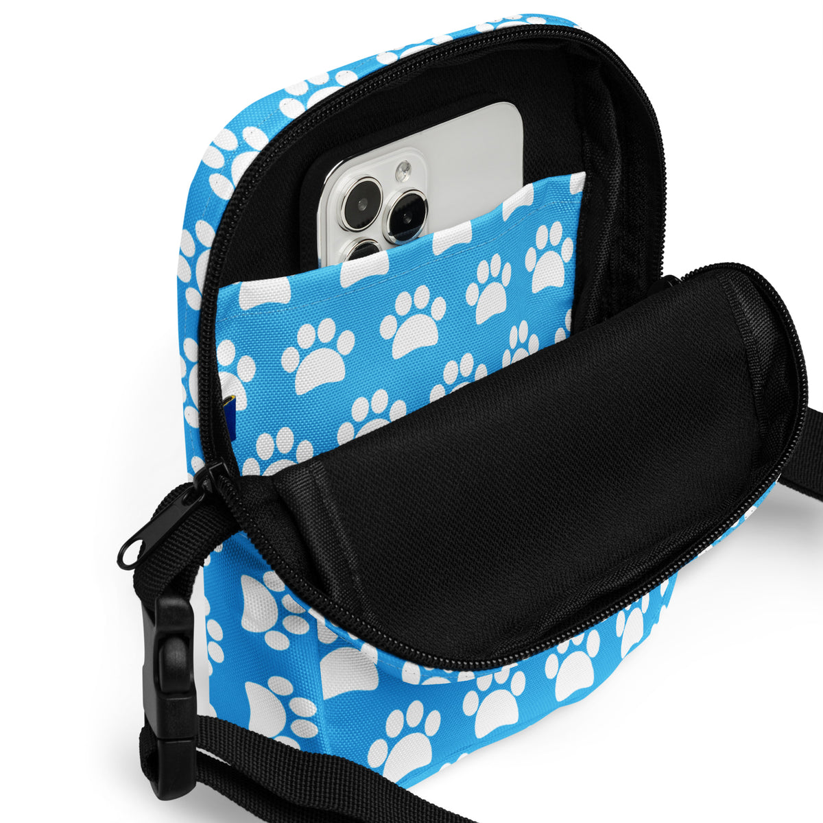 Sky Blue Paw Print Crossbody Bag – Water Resistant Mini Purse With Adjustable Strap & Pockets