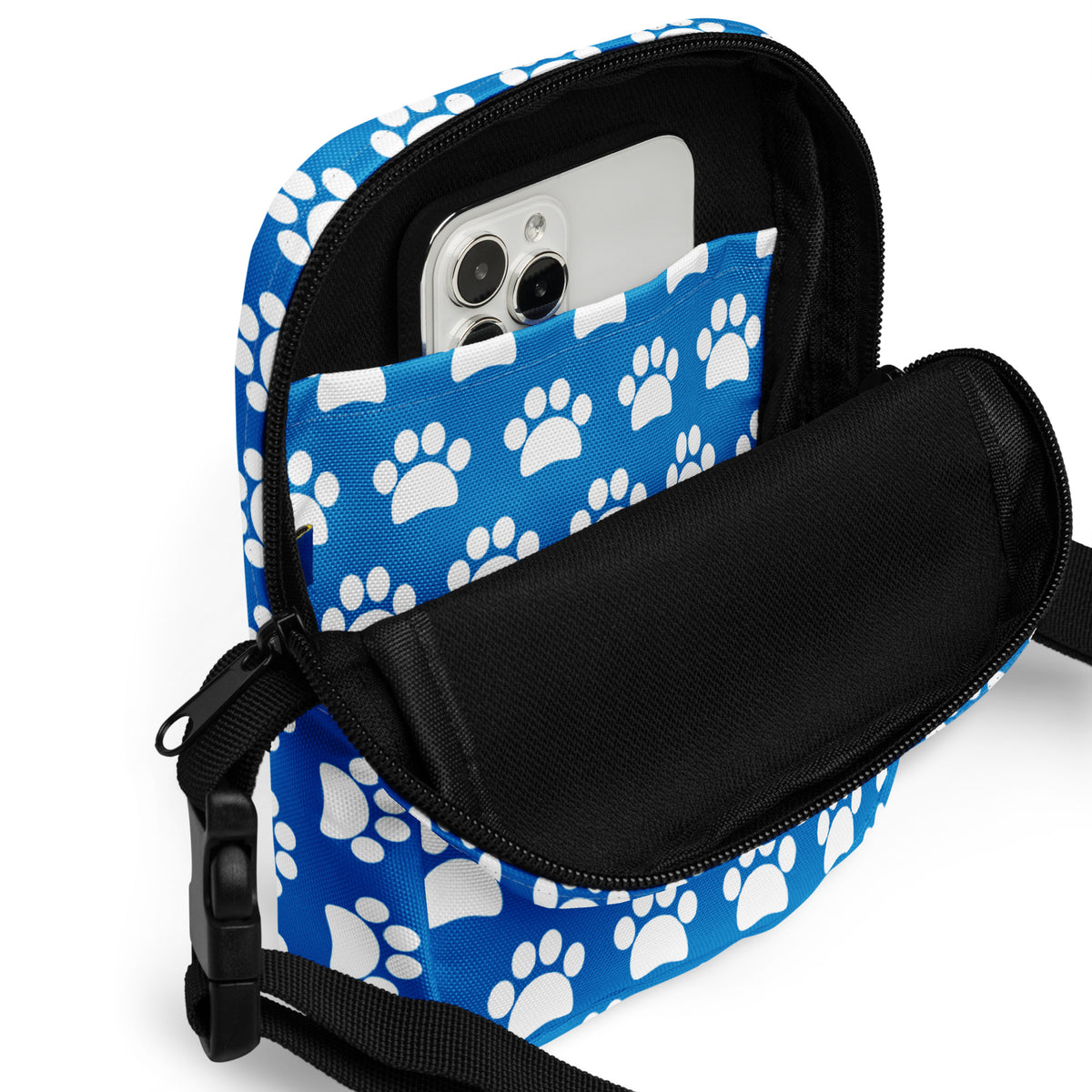 Royal Blue Paw Print Crossbody Bag – Water Resistant Mini Purse With Adjustable Strap & Pockets