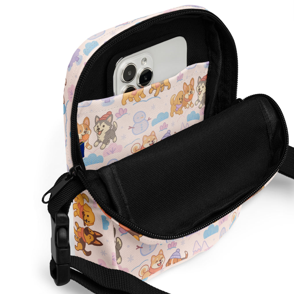 Winter Dogs Crossbody Bag – Water Resistant Mini Purse With Adjustable Strap & Pockets