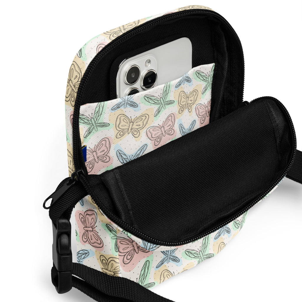 Pastel Butterfly & Dragonfly Crossbody Bag – Water Resistant Mini Purse With Adjustable Strap & Pockets