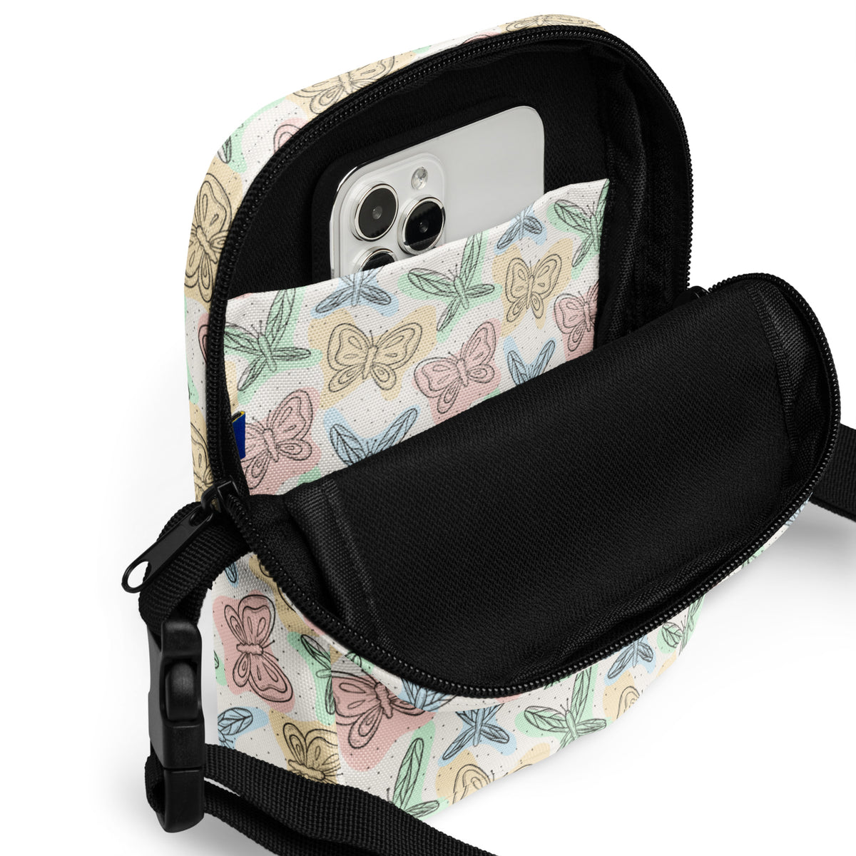 Pastel Butterfly & Dragonfly Crossbody Bag – Water Resistant Mini Purse With Adjustable Strap & Pockets