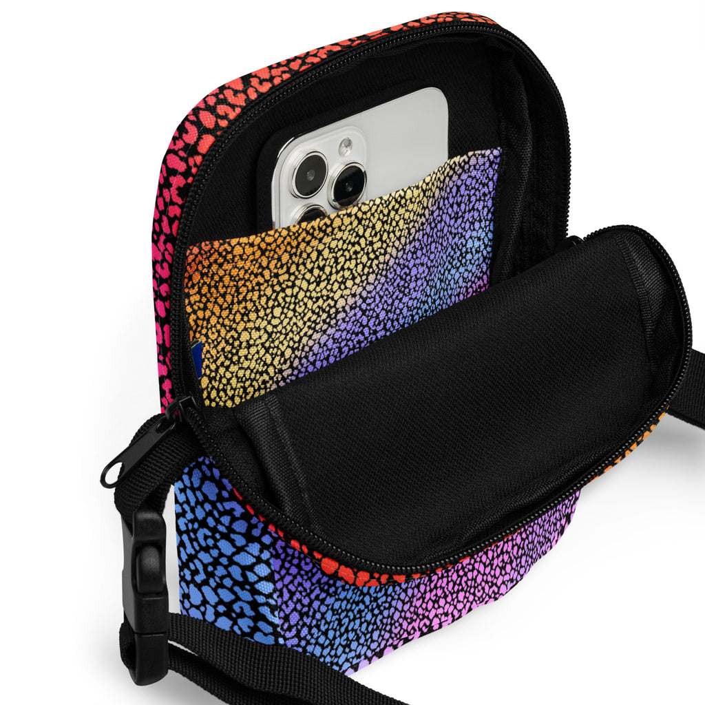 Rainbow Leopard Print Crossbody Bag – Water Resistant Mini Purse With Adjustable Strap & Pockets