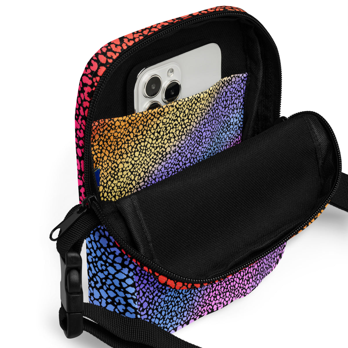 Rainbow Leopard Print Crossbody Bag – Water Resistant Mini Purse With Adjustable Strap & Pockets