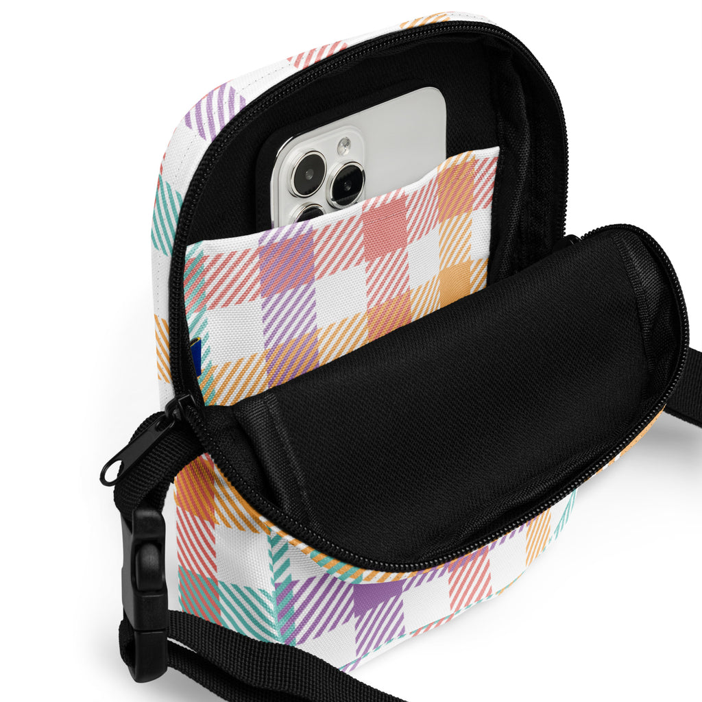 Colorful Plaid Crossbody Bag – Water Resistant Mini Purse With Adjustable Strap & Pockets