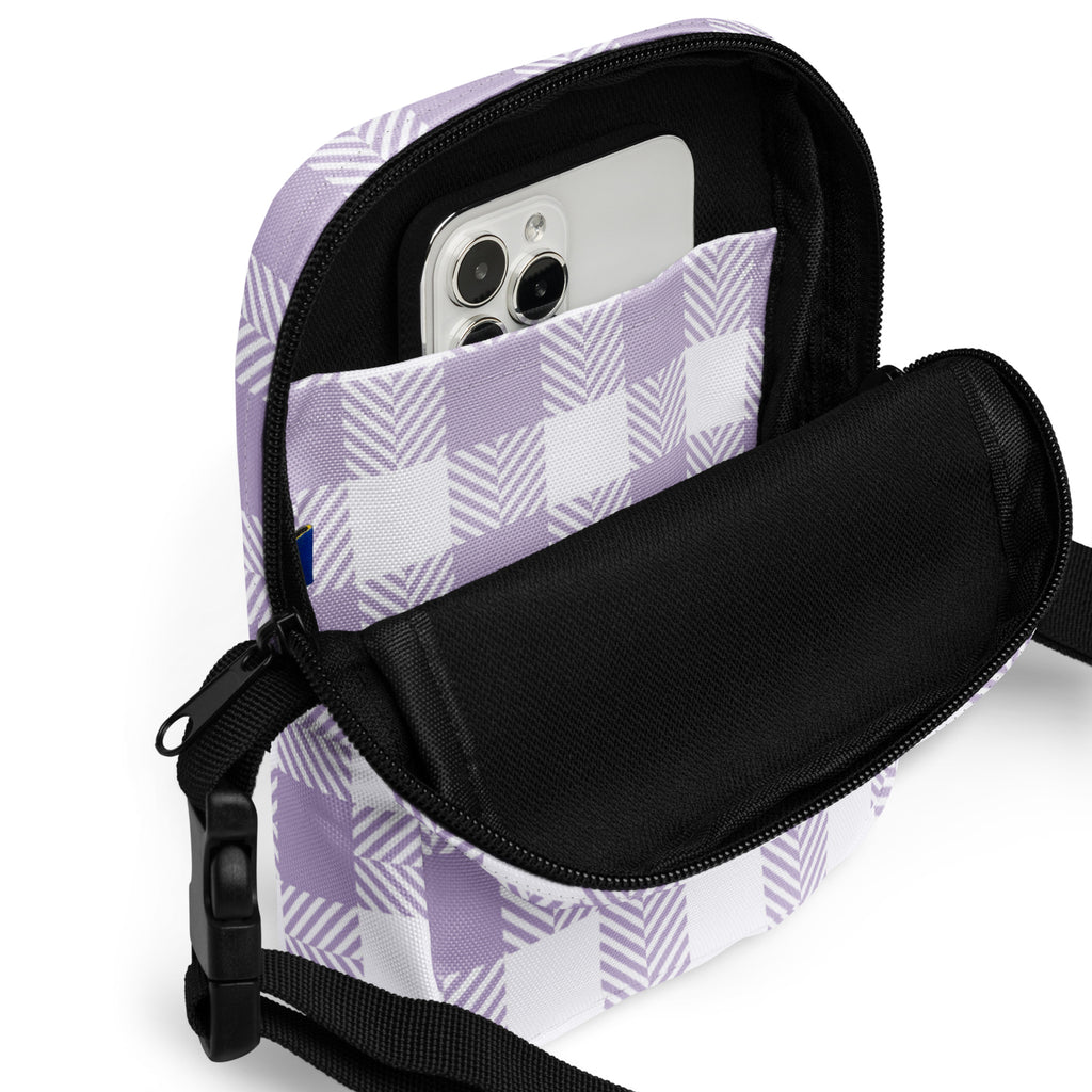 Girls Lavender Gingham Crossbody Bag – Water Resistant Mini Purse With Adjustable Strap & Pockets
