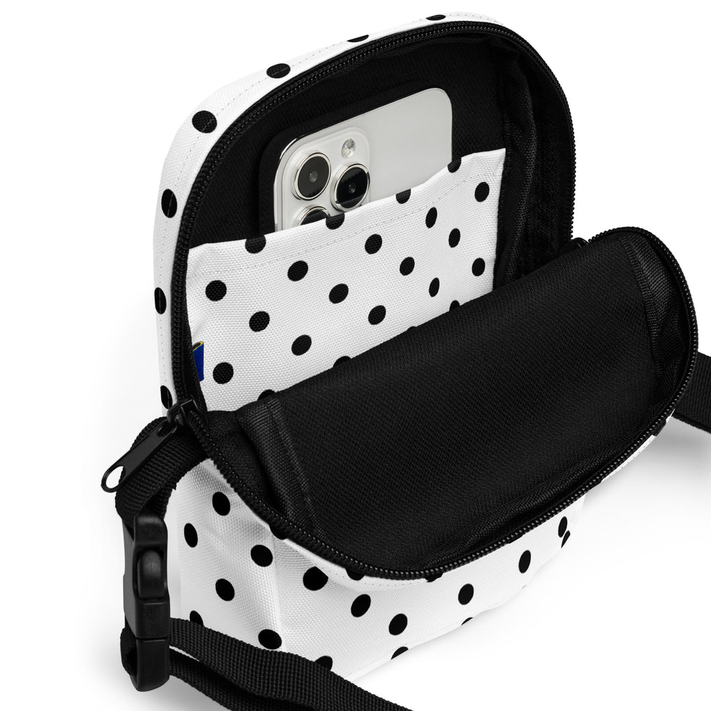 Girls White Polka Dot Crossbody Bag – Water Resistant Mini Purse With Adjustable Strap & Pockets