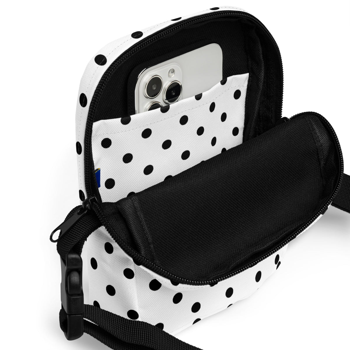 Girls White Polka Dot Crossbody Bag – Water Resistant Mini Purse With Adjustable Strap & Pockets