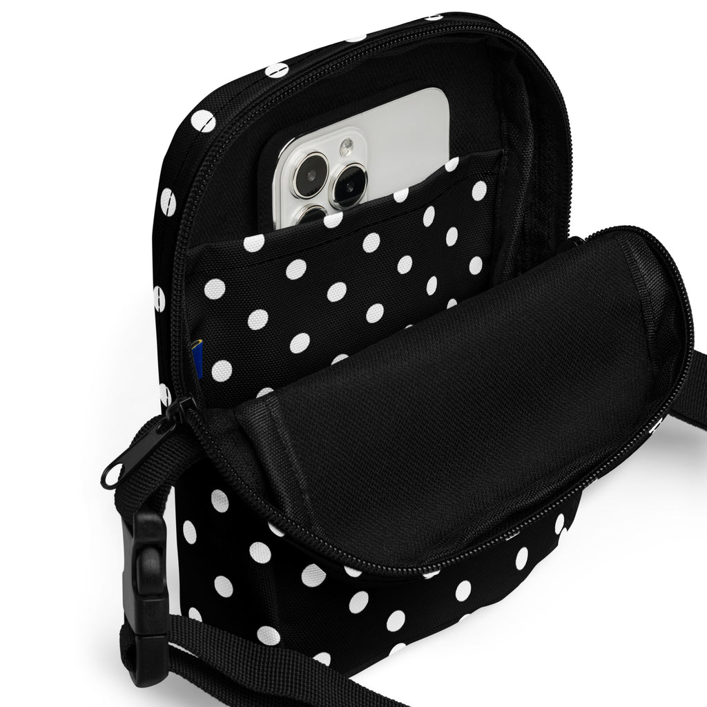Girls Black Polka Dot Crossbody Bag – Water Resistant Mini Purse With Adjustable Strap & Pockets