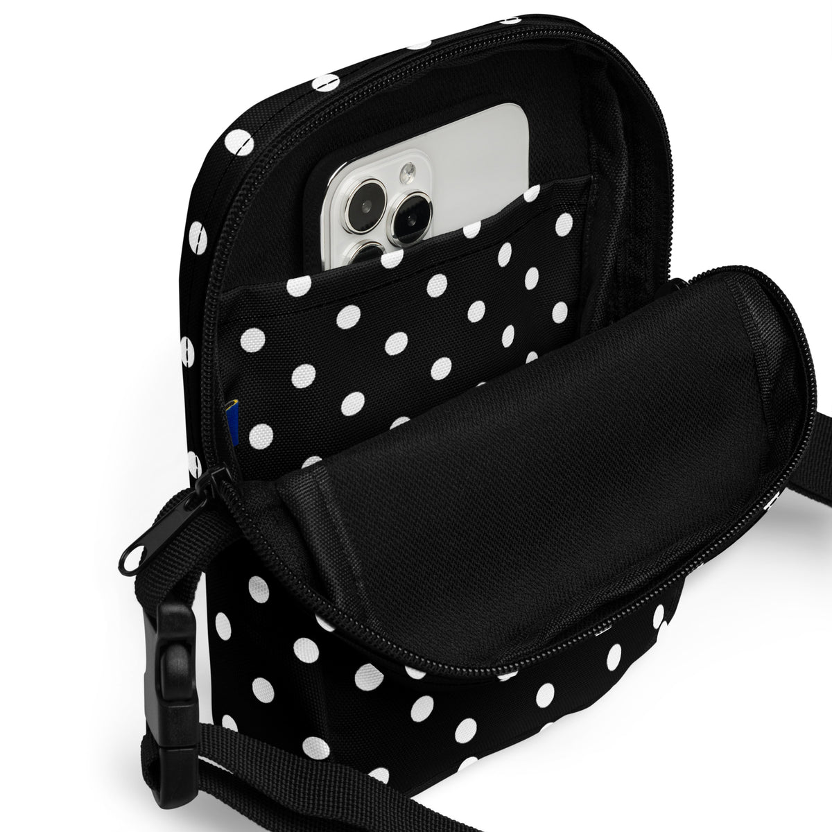 Girls Black Polka Dot Crossbody Bag – Water Resistant Mini Purse With Adjustable Strap & Pockets