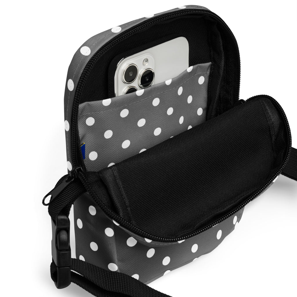 Gray Polka Dot Crossbody Bag – Water Resistant Mini Purse With Adjustable Strap & Pockets