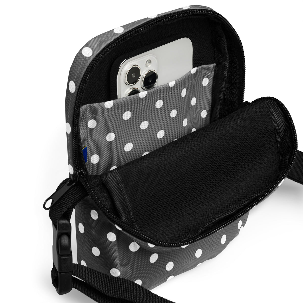 Gray Polka Dot Crossbody Bag – Water Resistant Mini Purse With Adjustable Strap & Pockets
