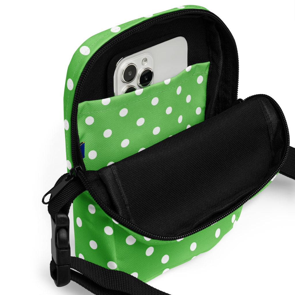 Green Polka Dot Crossbody Bag – Water Resistant Mini Purse With Adjustable Strap & Pockets