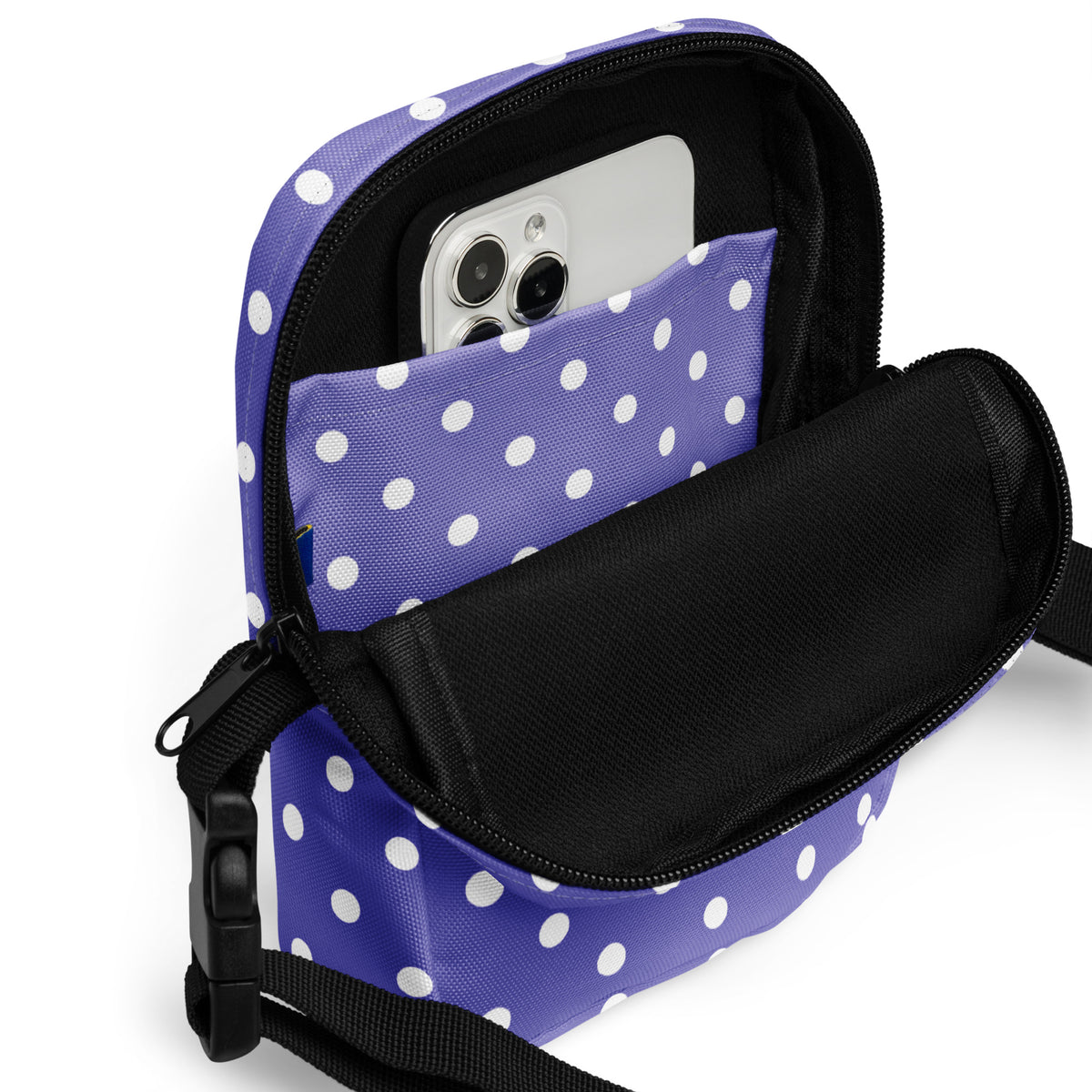 Purple Polka Dot Crossbody Bag – Water Resistant Mini Purse With Adjustable Strap & Pockets