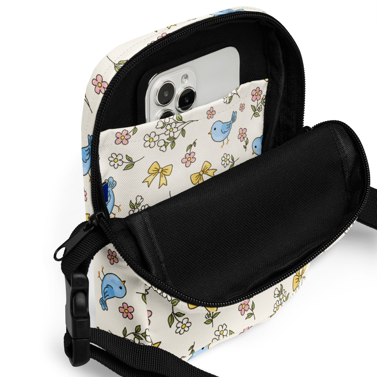 Floral Blue Bird Crossbody Bag – Water Resistant Mini Purse With Adjustable Strap & Pockets