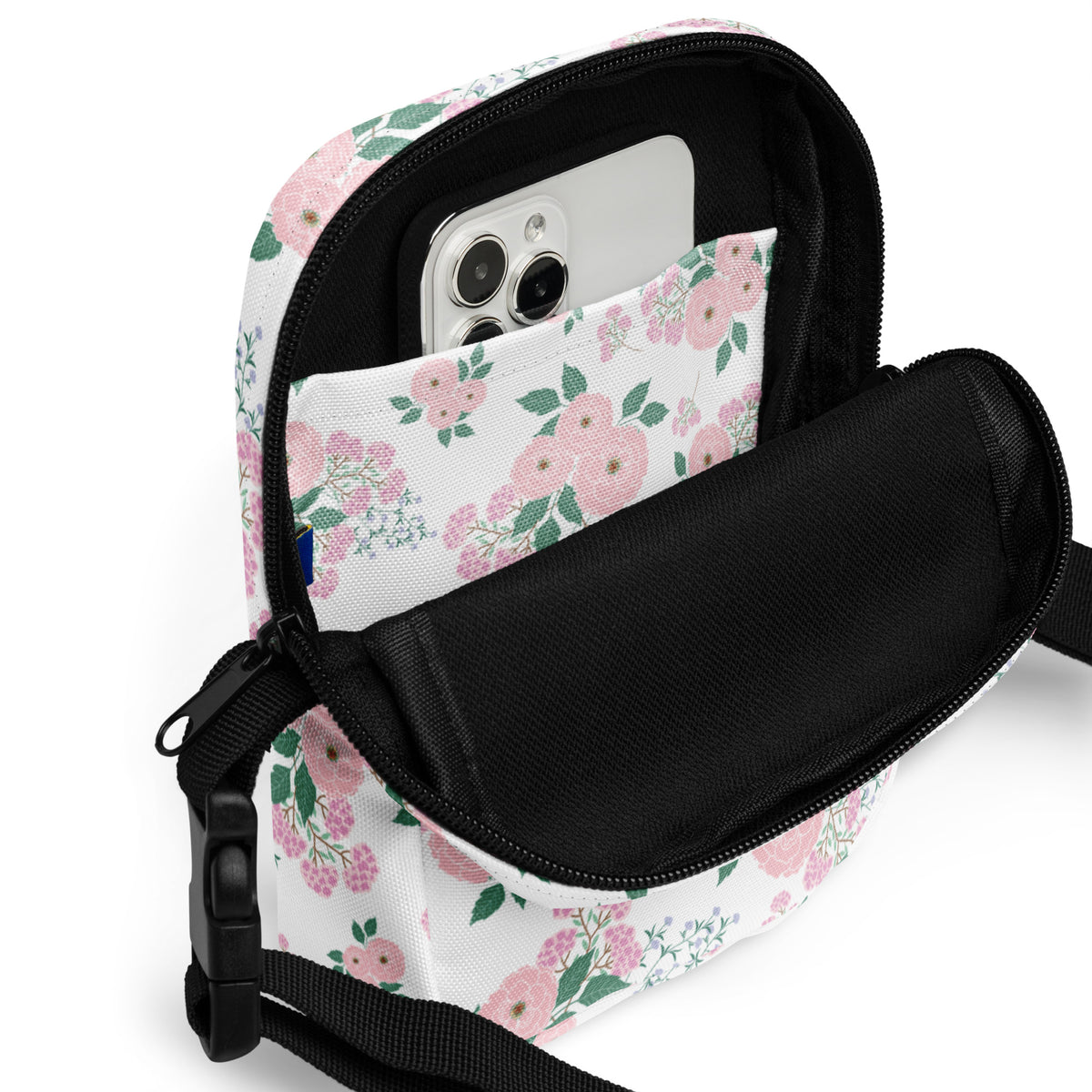 Girls Pink Flowers Crossbody Bag – Water Resistant Mini Purse With Adjustable Strap & Pockets