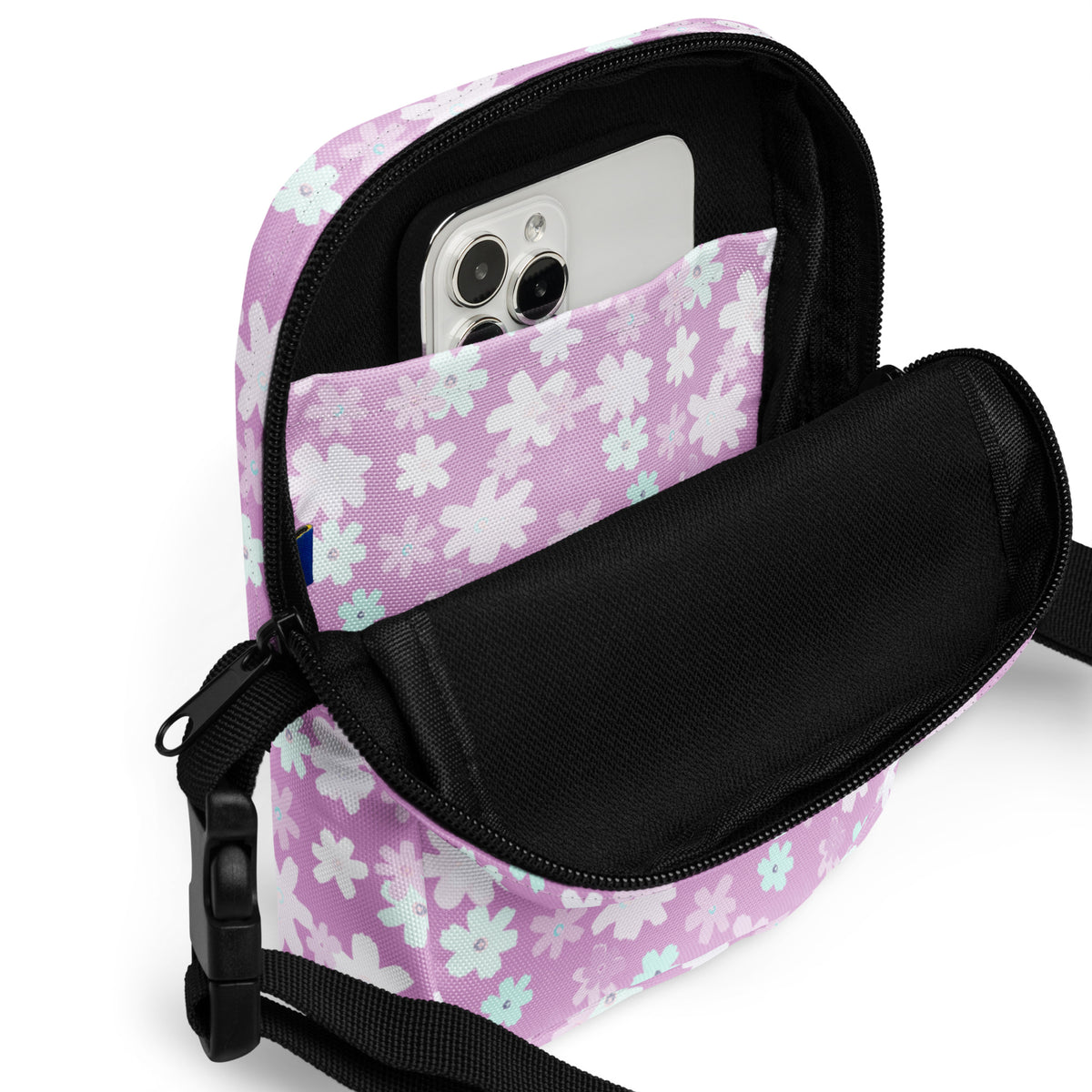 Purple Floral Crossbody Bag – Water Resistant Mini Purse With Adjustable Strap & Pockets