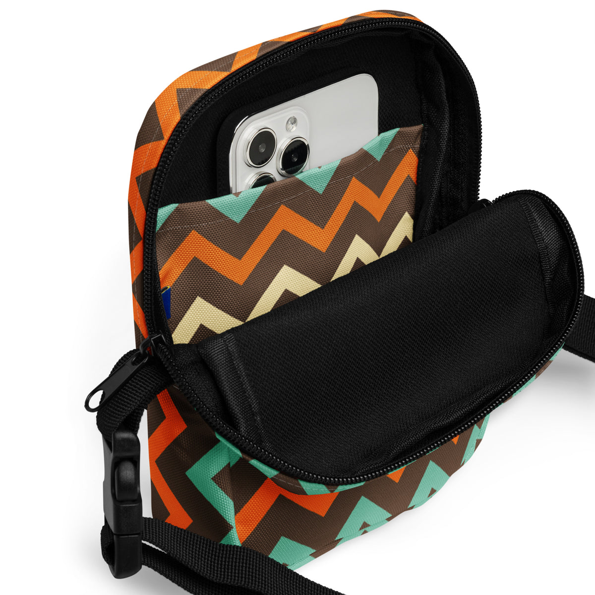 Retro Chevron Crossbody Bag – Water Resistant Mini Purse With Adjustable Strap & Pockets
