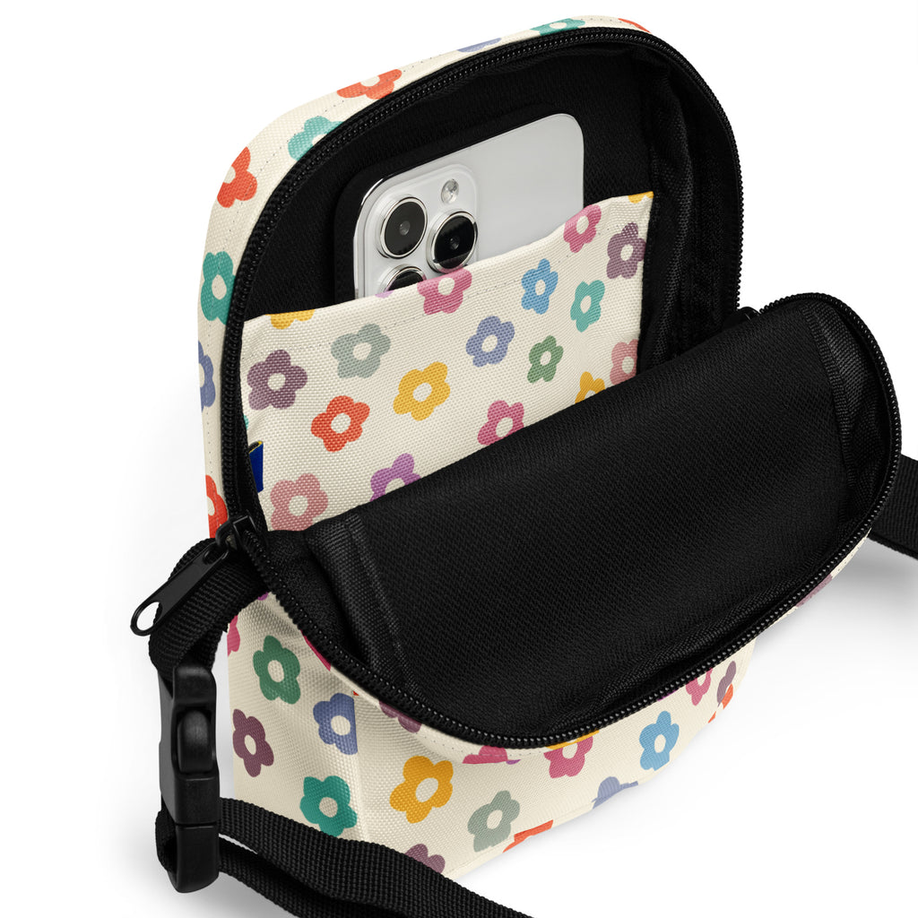 Colorful Retro Flower Crossbody Bag – Water Resistant Mini Purse With Adjustable Strap & Pockets