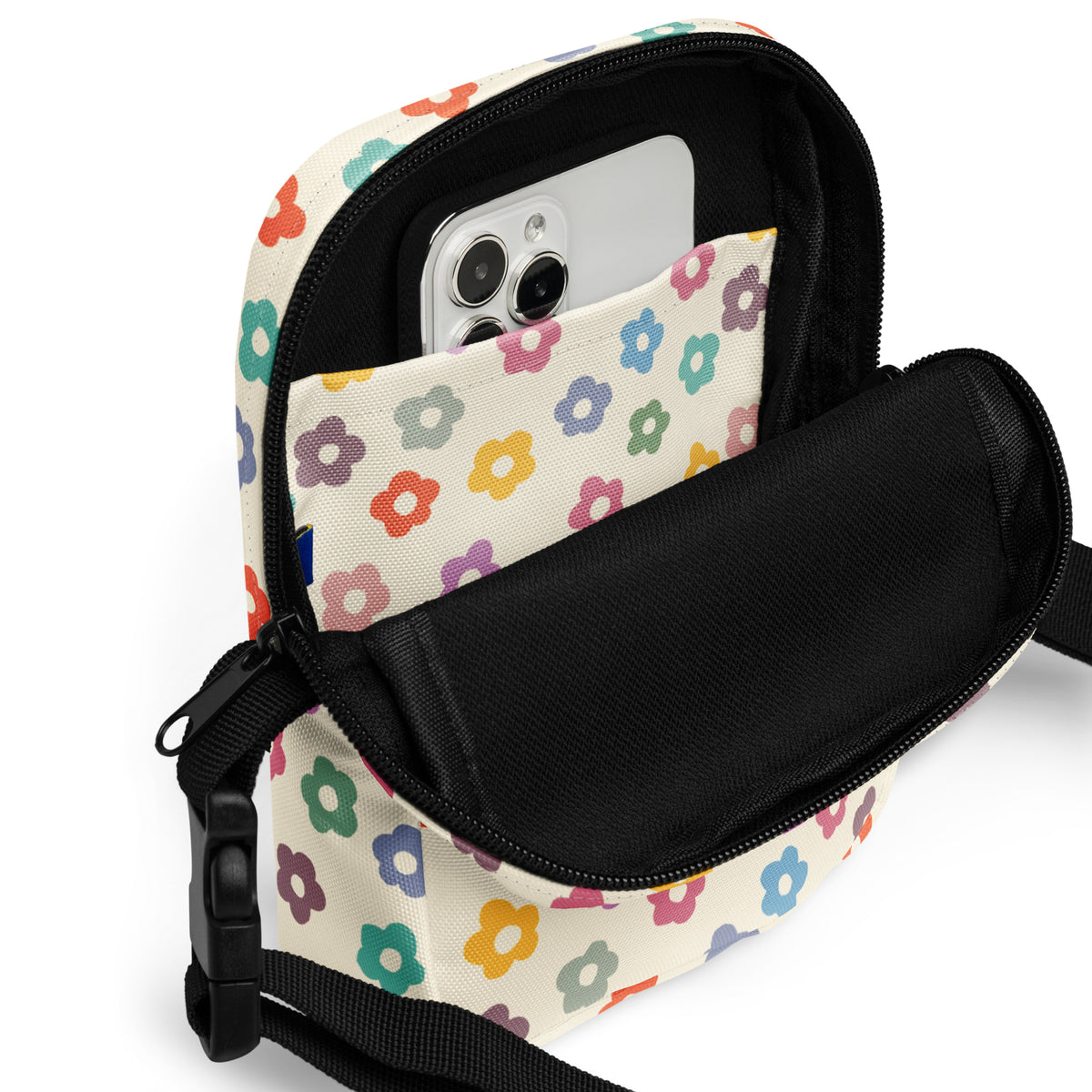 Colorful Retro Flower Crossbody Bag – Water Resistant Mini Purse With Adjustable Strap & Pockets