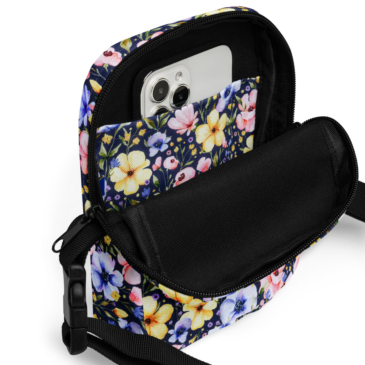 Colorful Watercolor Wildflower Crossbody Bag – Water Resistant Mini Purse With Adjustable Strap & Pockets