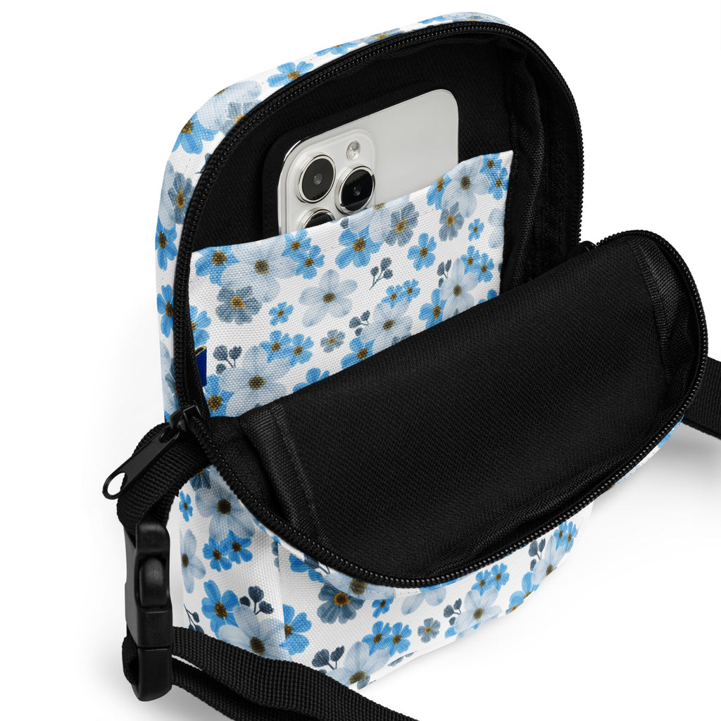 Girls Blue Floral Crossbody Bag – Water Resistant Mini Purse With Adjustable Strap & Pockets