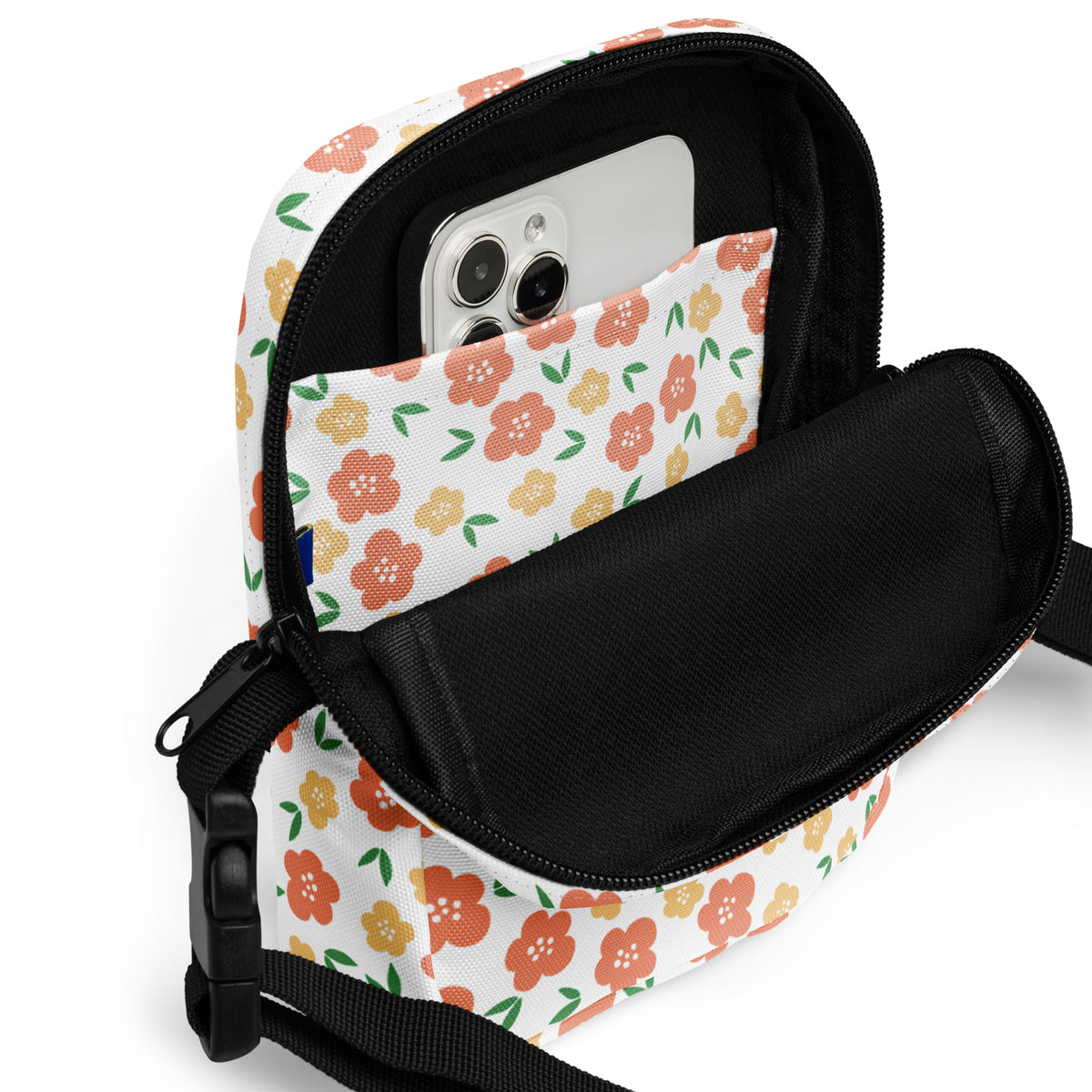 Girls Orange Floral Crossbody Bag – Water Resistant Mini Purse With Adjustable Strap & Pockets