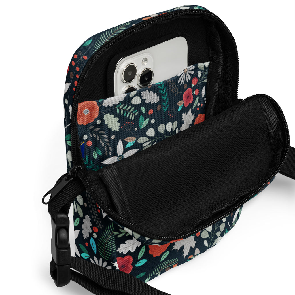 Dark Green Floral Crossbody Bag – Water Resistant Mini Purse With Adjustable Strap & Pockets