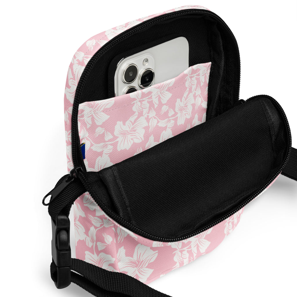 Girls Pink Hibiscus Crossbody Bag – Water Resistant Mini Purse With Adjustable Strap & Pockets