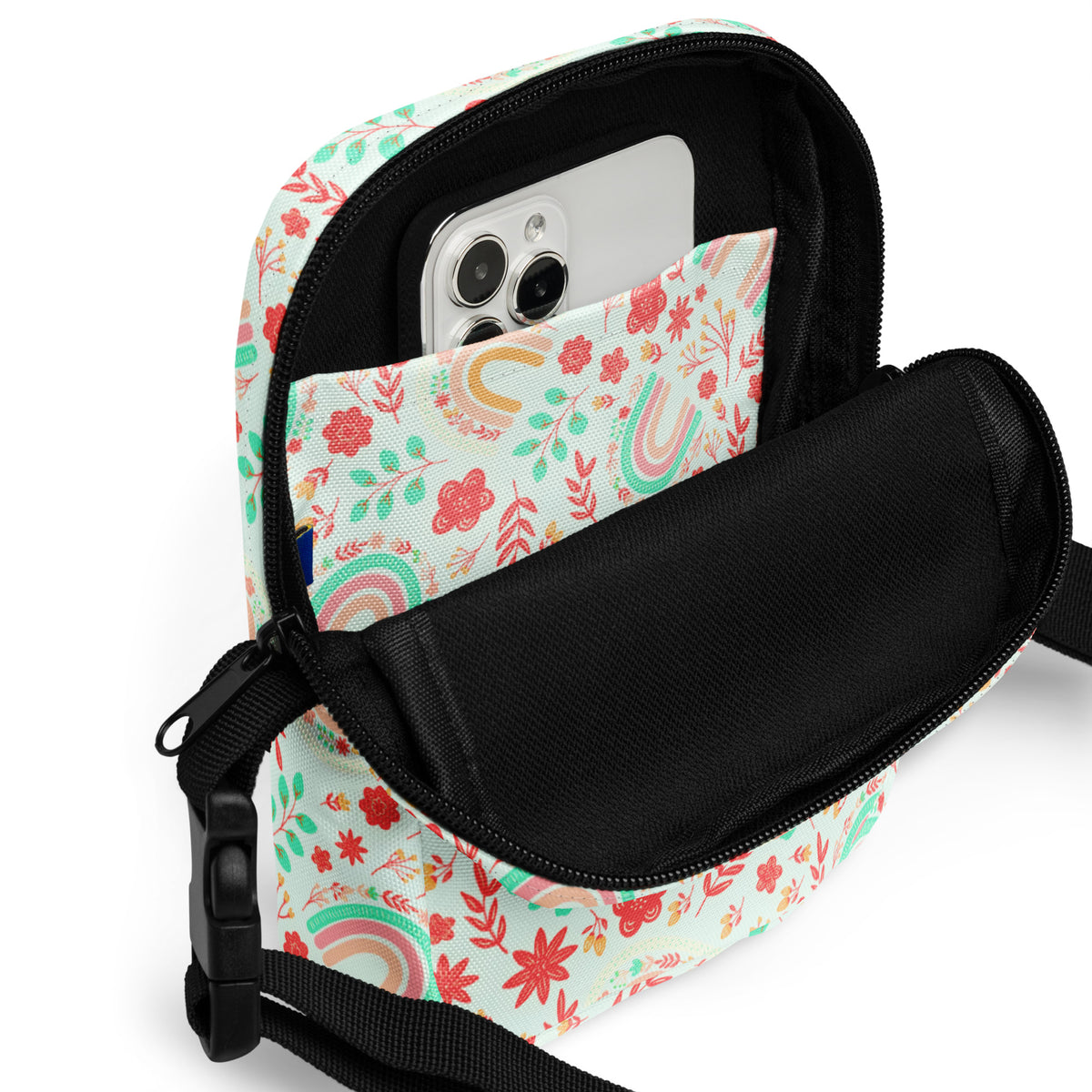Rainbow Boho Floral Crossbody Bag – Water Resistant Mini Purse With Adjustable Strap & Pockets