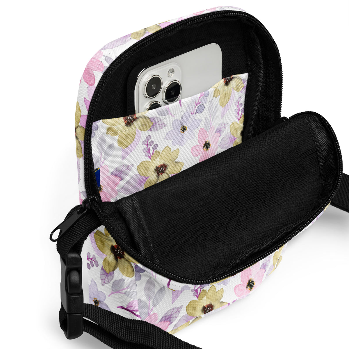 Pastel Watercolor Floral Crossbody Bag – Water Resistant Mini Purse With Adjustable Strap & Pockets