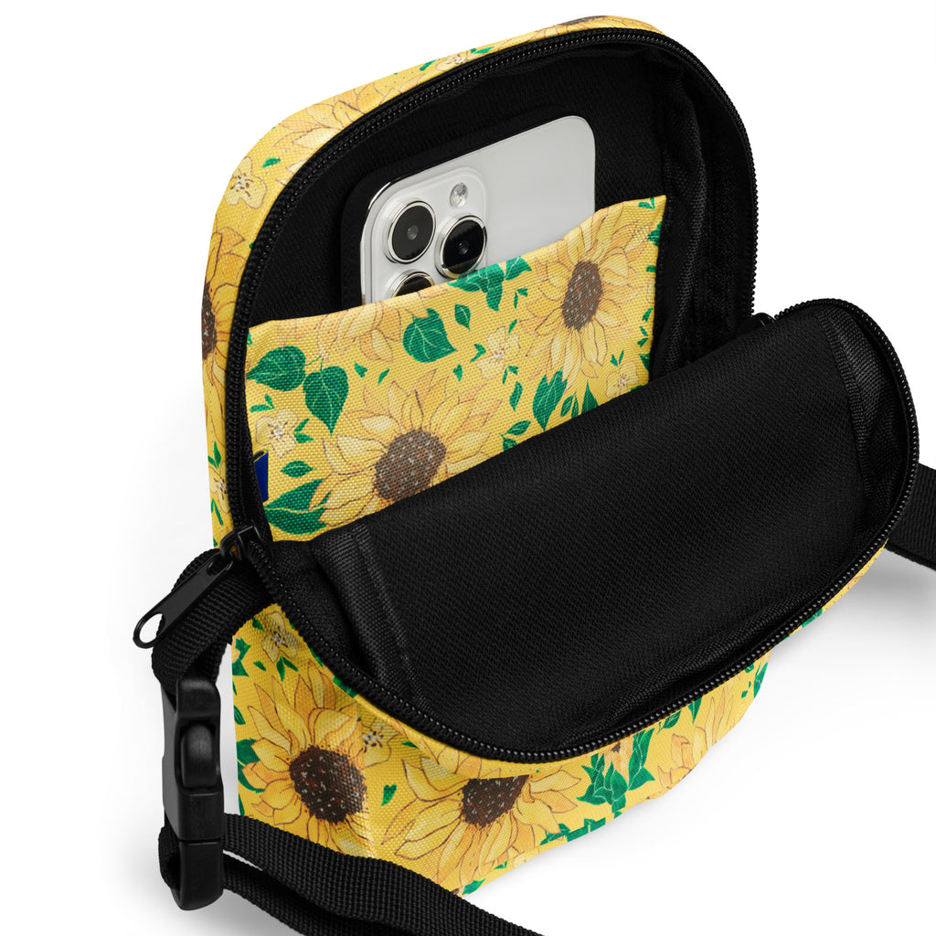 Girls Watercolor Sunflower Crossbody Bag – Water Resistant Mini Purse With Adjustable Strap & Pockets