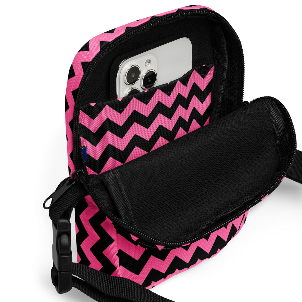 Pink Chevron Halloween Crossbody Bag – Water Resistant Mini Purse With Adjustable Strap & Pockets