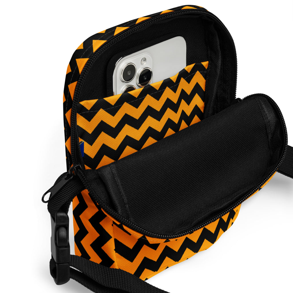 Orange Chevron Halloween Crossbody Bag – Water Resistant Mini Purse With Adjustable Strap & Pockets