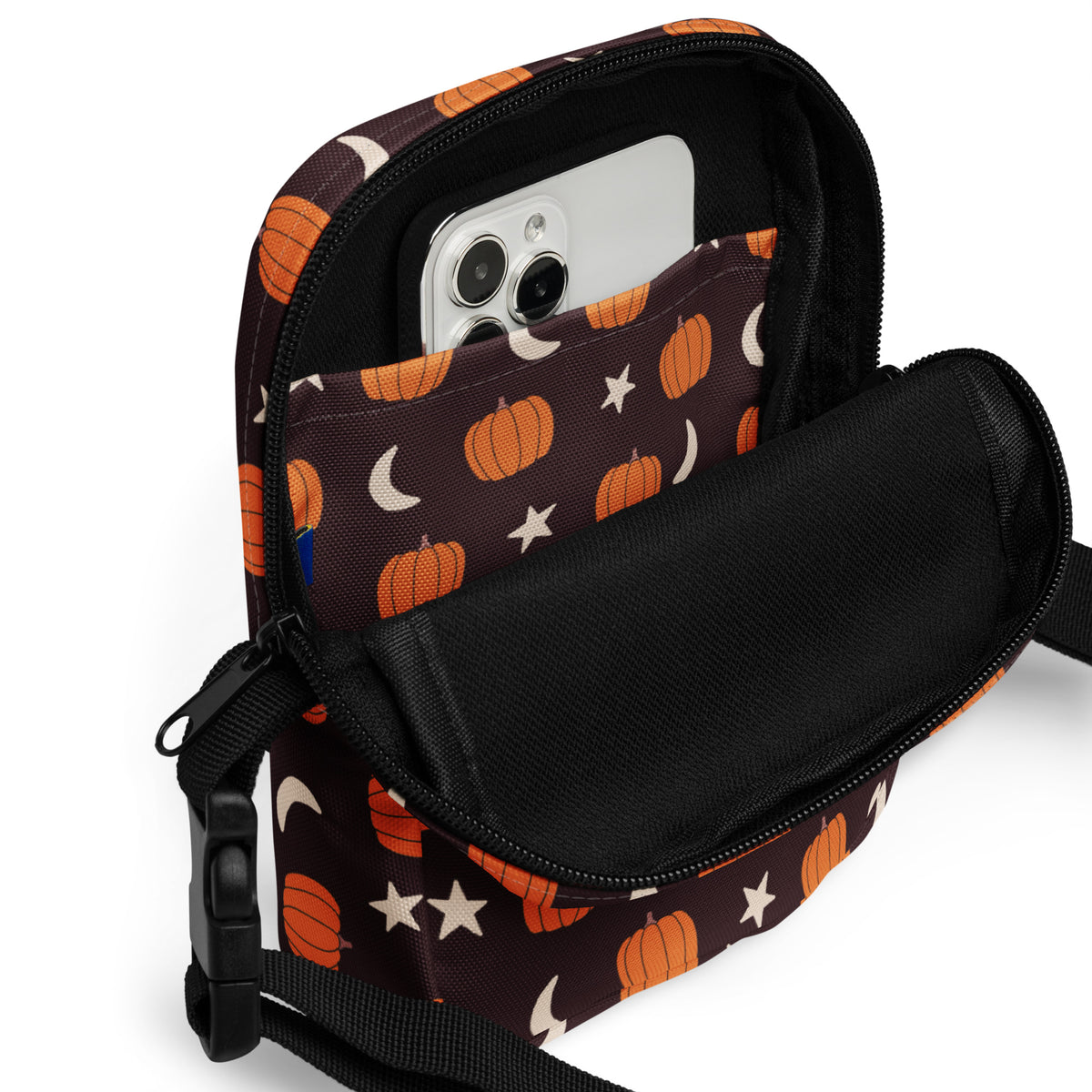 Pumpkin Moon Stars Halloween Crossbody Bag – Water Resistant Mini Purse With Adjustable Strap & Pockets