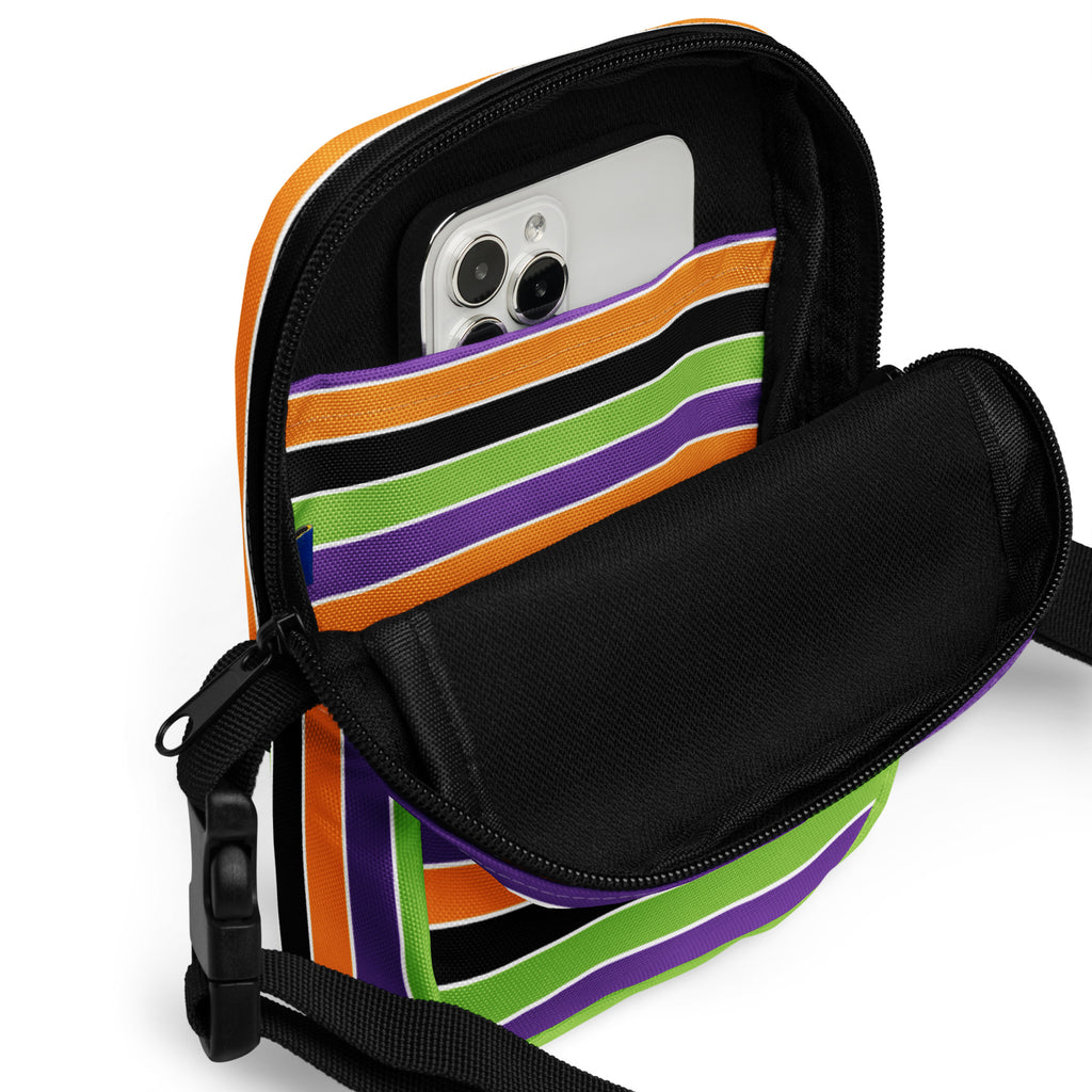 Halloween Striped Crossbody Bag – Water Resistant Mini Purse With Adjustable Strap & Pockets