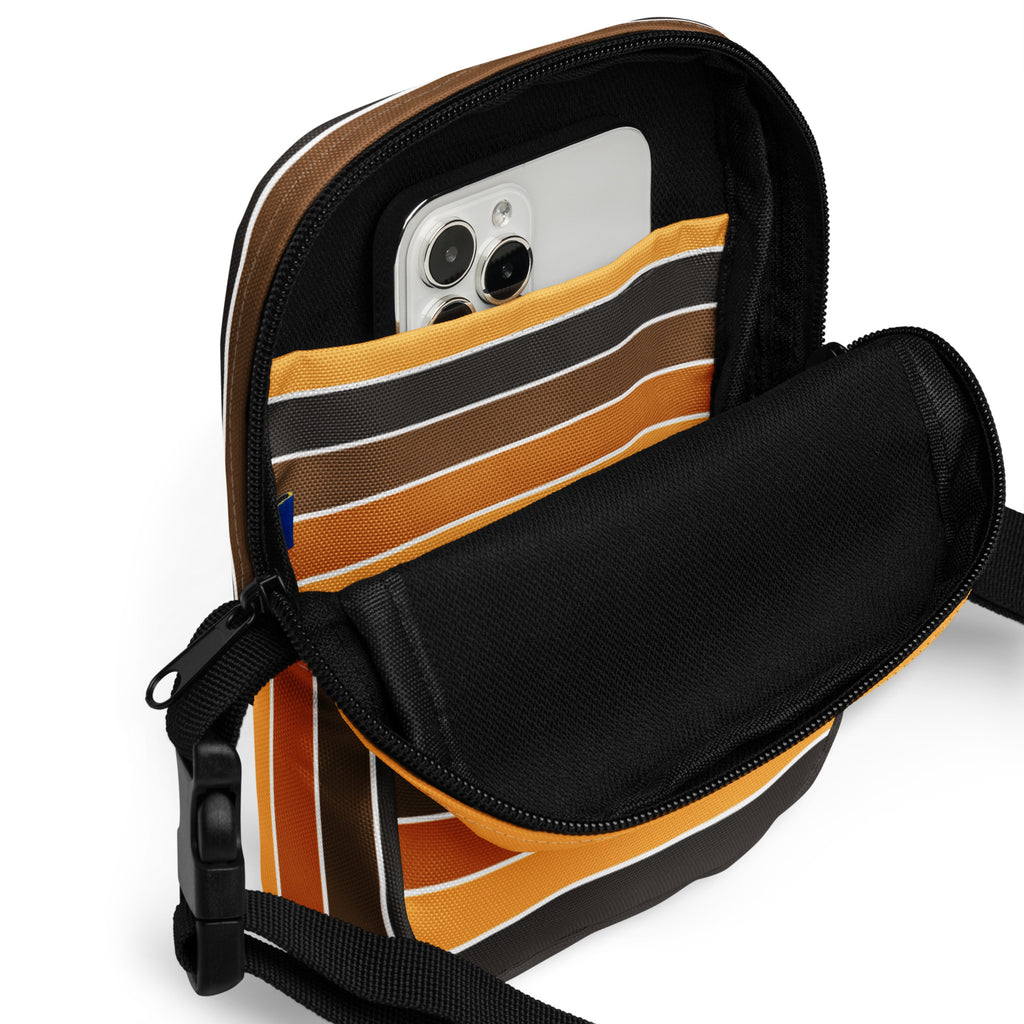 Orange & Brown Striped Crossbody Bag – Water Resistant Mini Purse With Adjustable Strap & Pockets