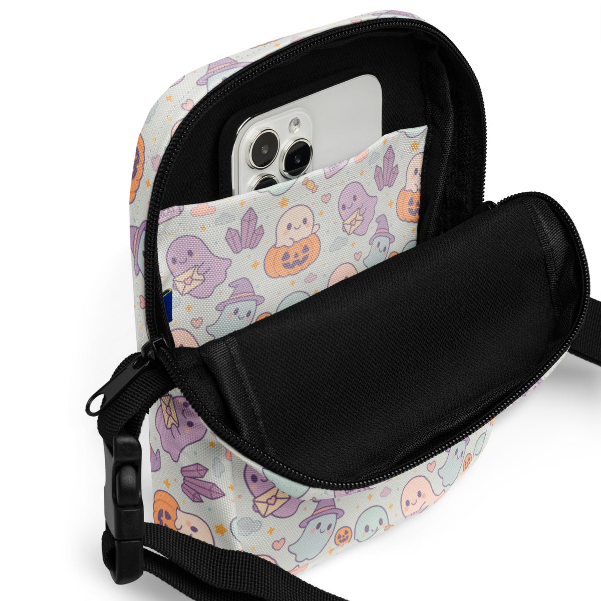 Girls Cute Ghost Halloween Crossbody Bag – Water Resistant Mini Purse With Adjustable Strap & Pockets