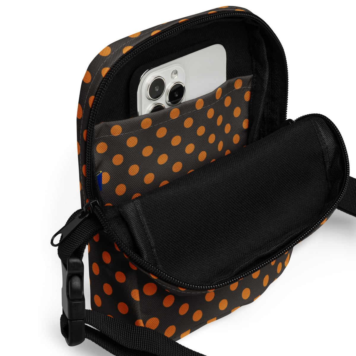 Dark Brown Polka Dot Halloween Crossbody Bag – Water Resistant Mini Purse With Adjustable Strap & Pockets
