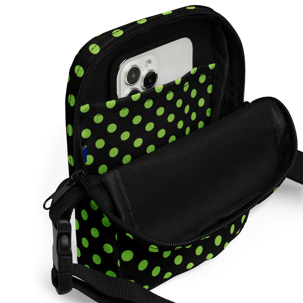 Green Polka Dot Halloween Crossbody Bag – Water Resistant Mini Purse With Adjustable Strap & Pockets