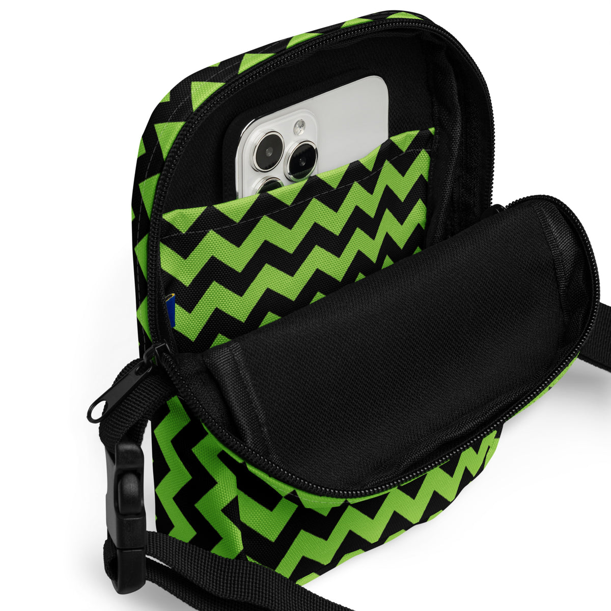 Green Chevron Halloween Crossbody Bag – Water Resistant Mini Purse With Adjustable Strap & Pockets